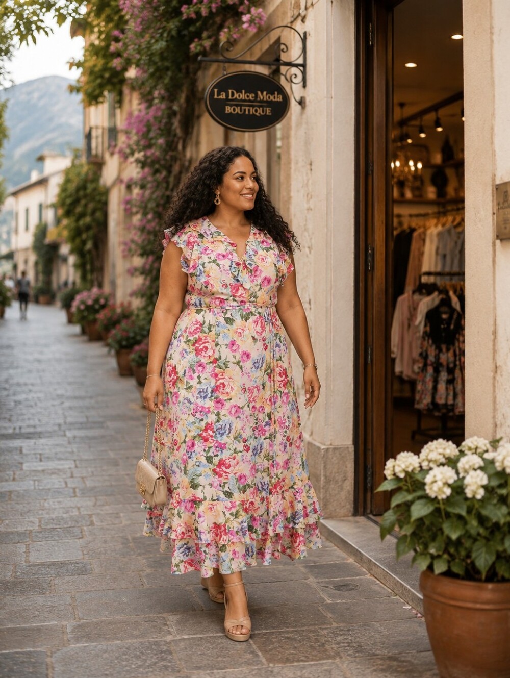 Meloni T NWT Blush Floral Maxi Dress With Ruffles | 20W Brunch Vacation